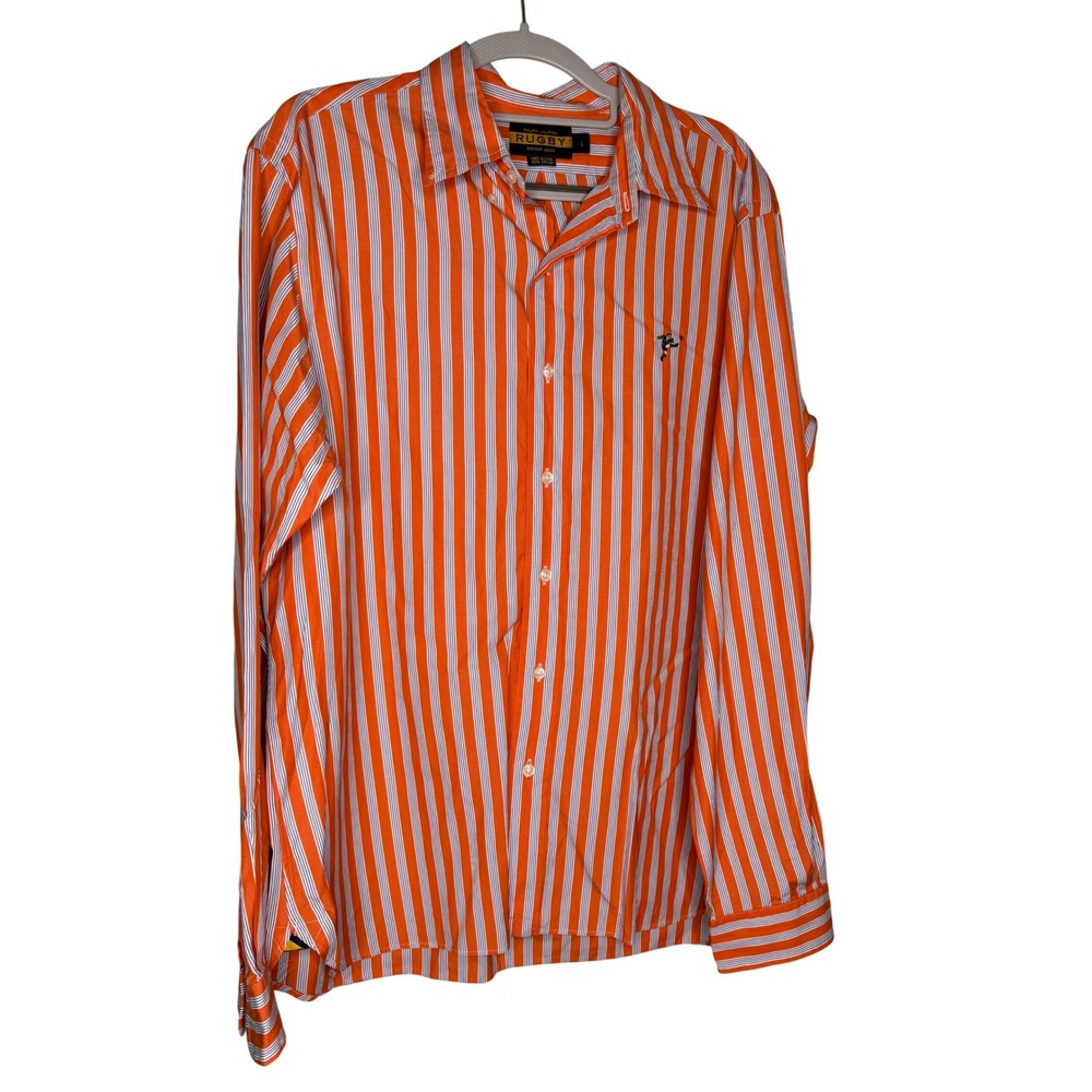 Ralph Lauren Rugby orange and white striped button‎ down shirt